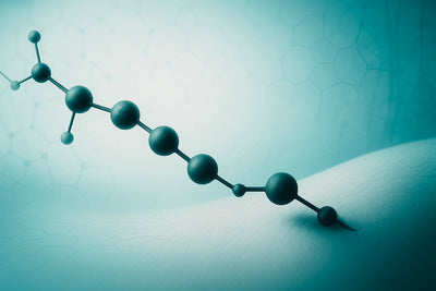 Molecular structure model on a light blue background